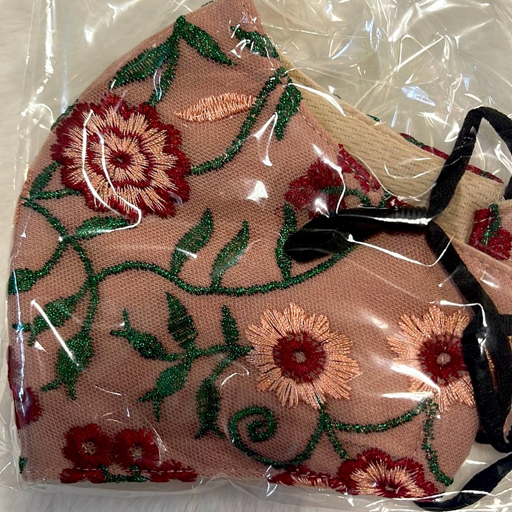 Beautiful embroidered face mask with flowers